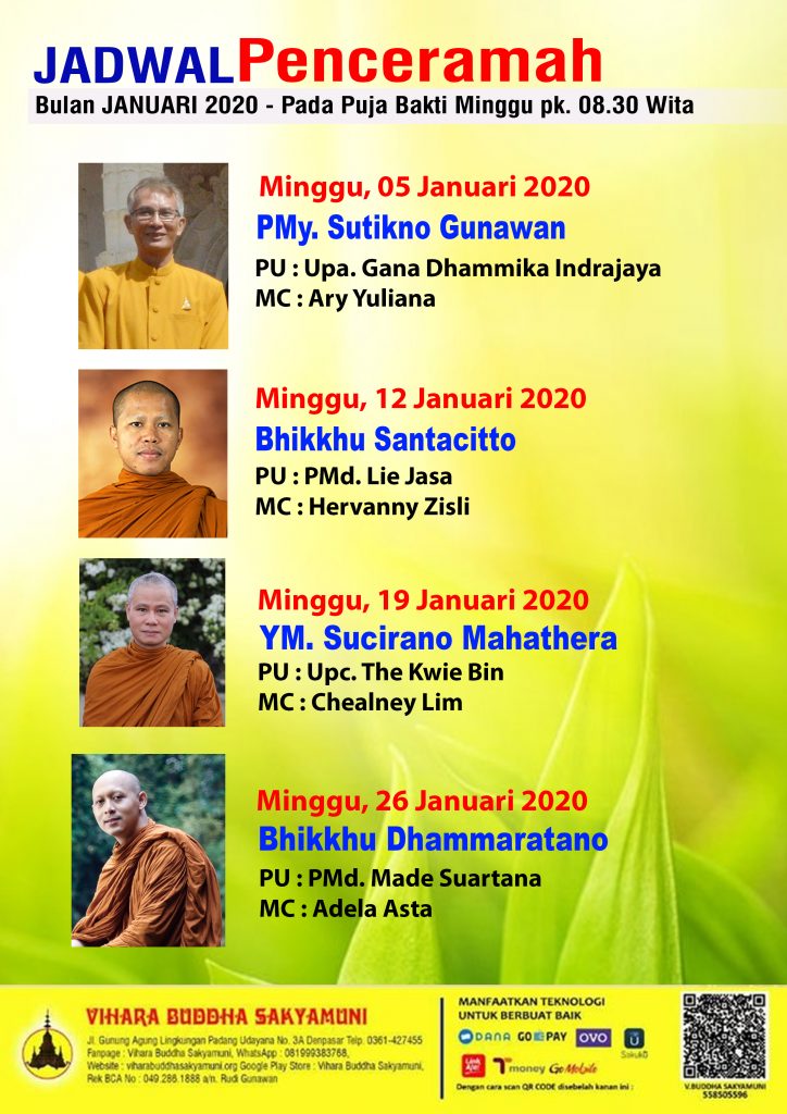 JADWAL CERAMAH DHAMMA BULAN JANUARI 2020